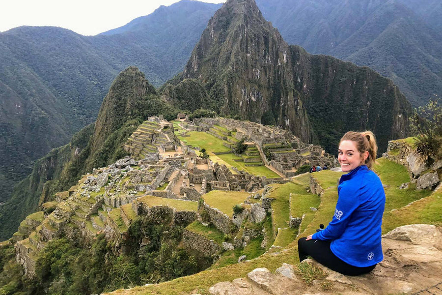 Gym+Coffee World Photography Day Winner at Machu Picchu in Women's Blue Parker Half-Zip Top