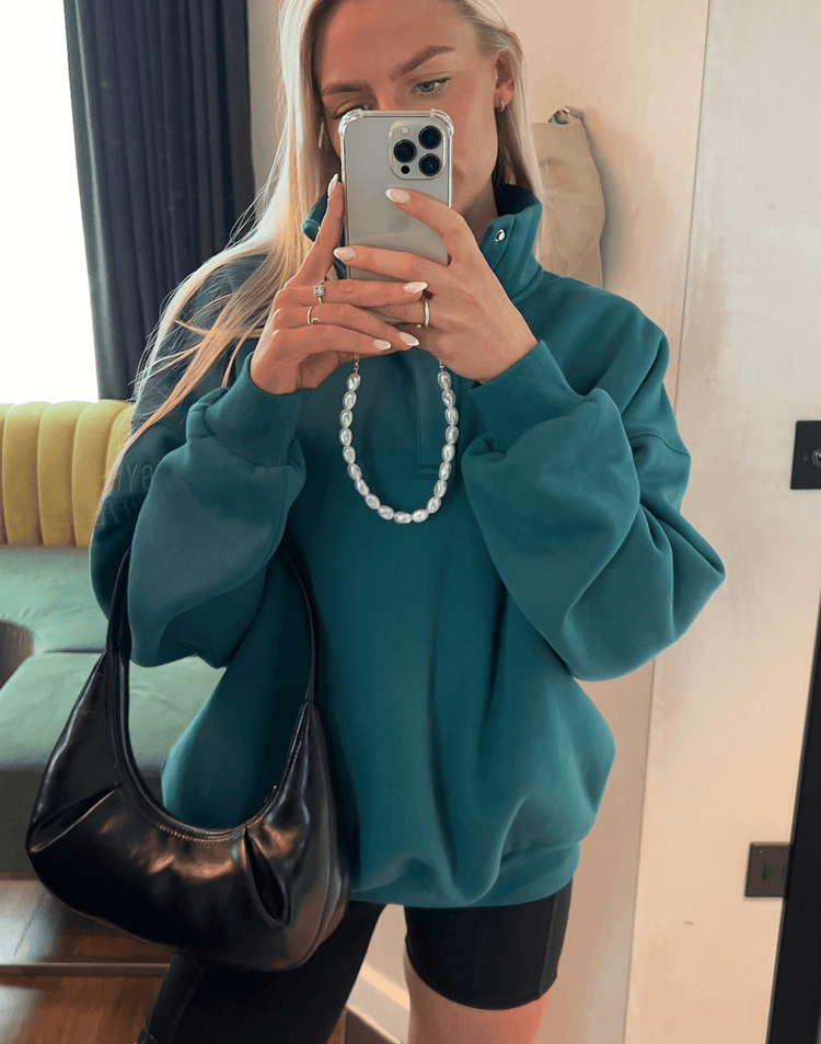 Kin Snap Collar Sweatshirt in Teal - Sweatshirts - Gym+Coffee IE