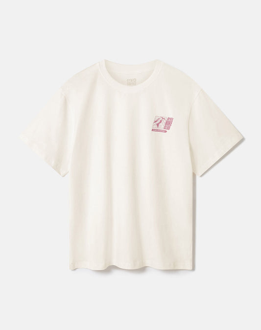 Oversized Print Tee in Warm White