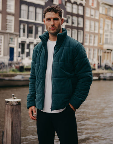 Cord Puffer Jacket in Amazon Green