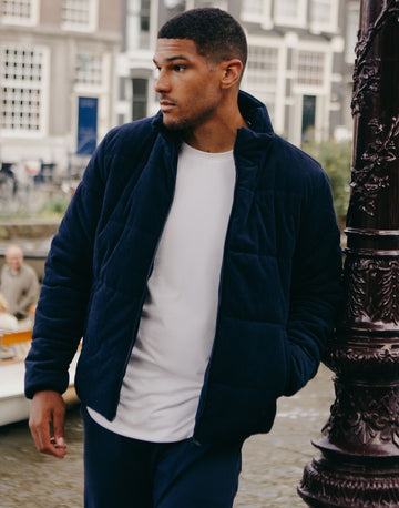 Cord Puffer Jacket in Twilight Navy