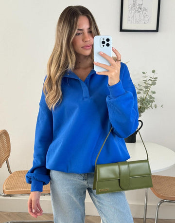 Snap Collar Sierra Sweatshirt in Azure Blue